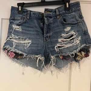 Free People floral net jean shorts!
